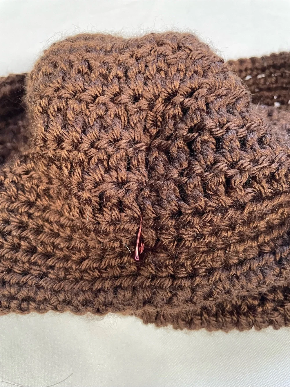 VTG Inspired Handmade Brown Crochet Cloche Hat with Flower Pearl Button Accent